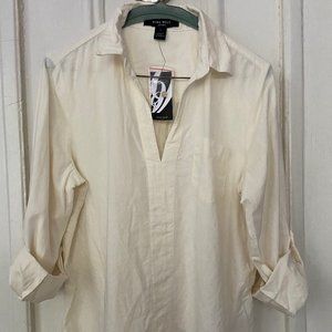 Cream Linen Nine West V-Neck 3/4 shirt Size S